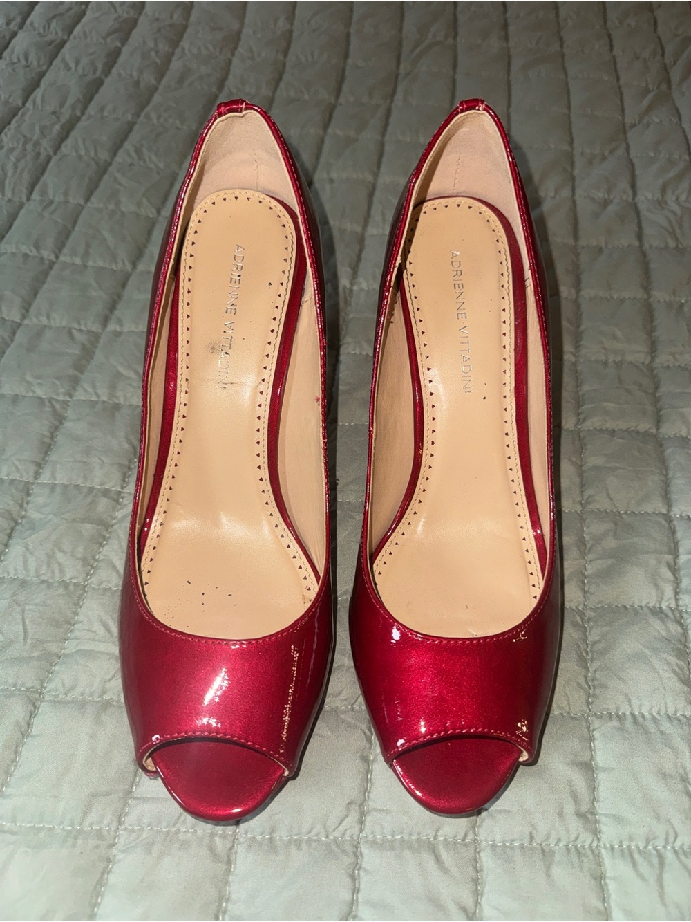 Adrienne Vittadini Metallic Red Peep-Toe Pumps
